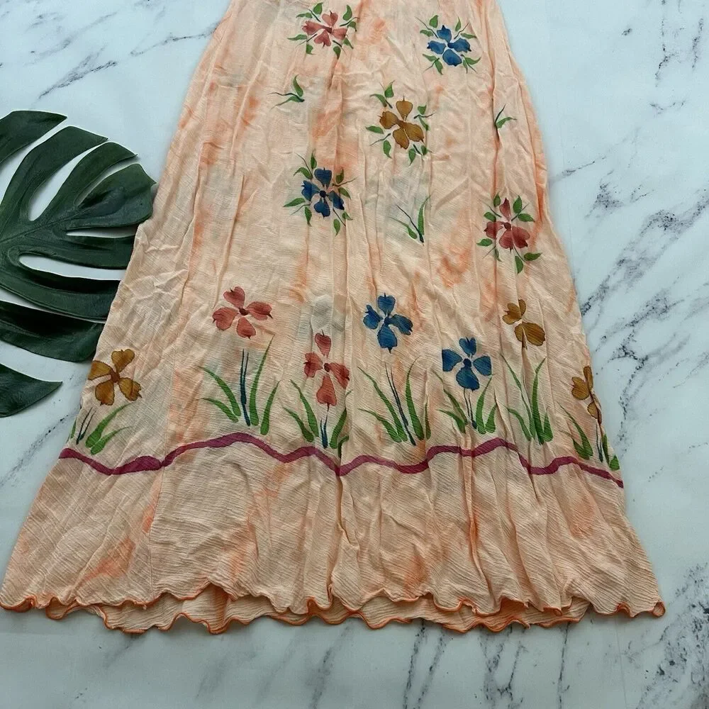 AT Moda Estate Womens Vintage 90s Slip Maxi Dress Size M Peach Orange Floral - Picture 10 of 10